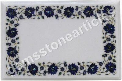 12"x18" White Marble Coffee Top Table Lapis Inlay Pietradura Floral Art Decor - Image 1 of 4