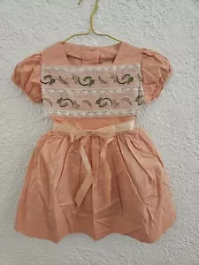 Vintage 1950s NOS Orange Cotton Little Girl Dress Embroidered Fruit Party Frock - Picture 1 of 6