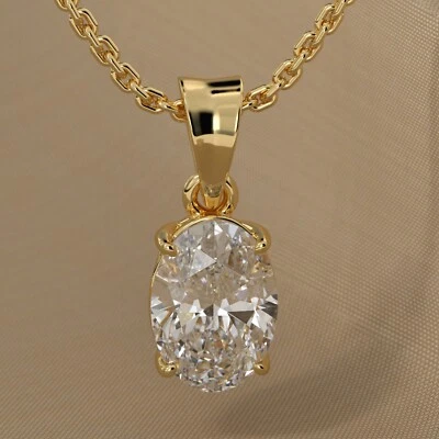 Oval Cut Lab Created Grown Diamond Pendant Necklace, 14K Yellow Gold F/VS/IGI - Image 1 of 4