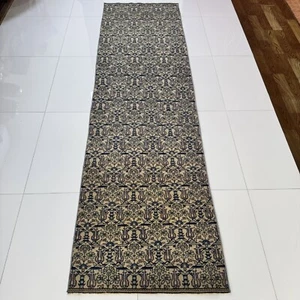 Alfombra de corredor de lana hecha a mano vintage de 2x8 pies, alfombra turca Oushak en tonos azul beige - Imagen 1 de 10