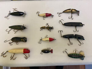 VINTAGE FISHING LURES LOT OF 12 Heddon Shakespeare Wooden Plastic Antique Others