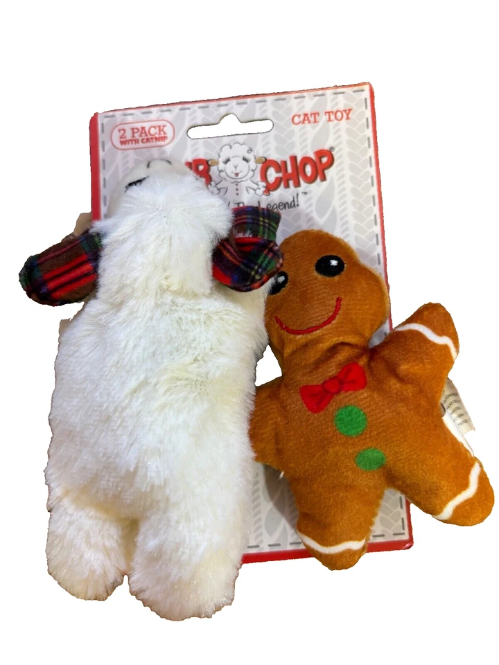 Multipet Lamb Chop 2Pack Holiday Gingerbread Cat Toy Catnip 4.5" Limited Edition - Image 1 of 1