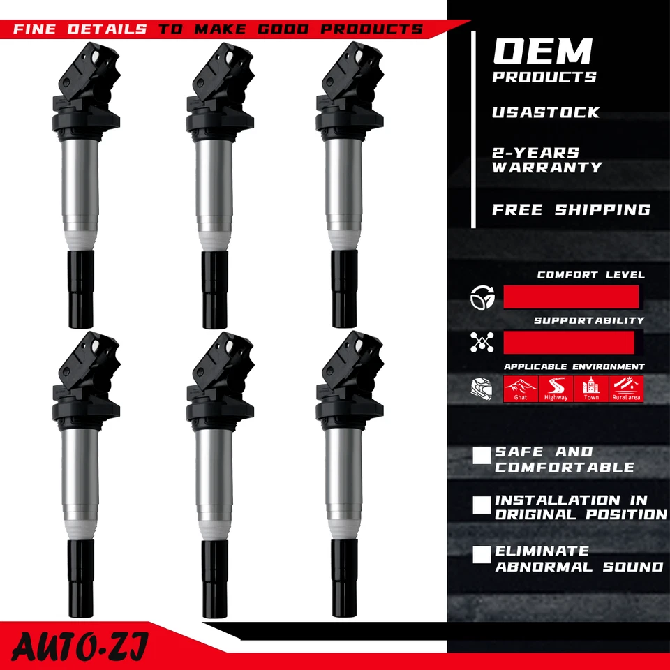 6PCS Ignition Coil OEM for BMW 128i 328i 335i 435i 528i 530i X1 X3 X5 3.0L UF667 Foto 1 de 4