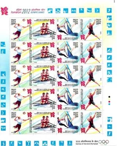 India 2012 London Olympic Games Sports Badminton Handball Sailing Stamp Sheetlet - Picture 1 of 3