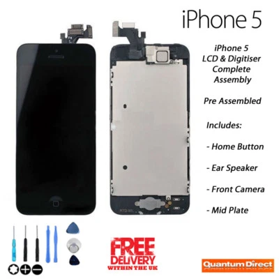iPhone 5 Retina LCD & Digitiser Touch Screen Assembly with Parts  - BLACK - Image 1 of 4