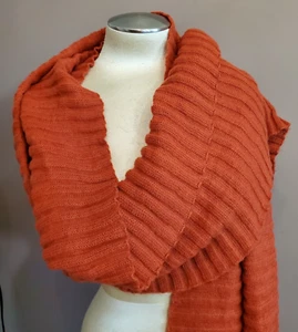 Time & True Rust Orange Soft Travel Scarf Wrap Ribbed Knit 22x110" Super Soft - Picture 1 of 10