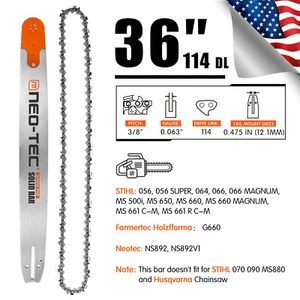 36'' Chainsaw Guide Bar 3/8" 0.063" 114DL SawChain For Farmertec Holzfforma G660 - Picture 1 of 9