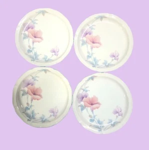Noritake Cora Pink Purple floral Plates Set 4 Scalloped edge Elegant dinnerware - Picture 1 of 7