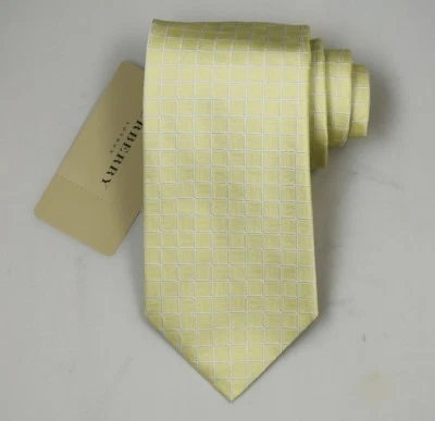 NUEVA Corbata Burberry AMARILLA Cuadros Hombre 100% Seda Auténtica Hecha en Italia 3.5" 0350101 Foto 1 de 4