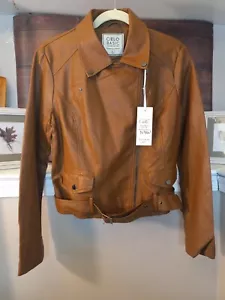 Cielo Basic Womens Brown Faux Leather Long Sleeve Biker Short Jacket Size Large - Picture 1 of 13
