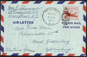 A1a? Busta US AIR LETTER 10c, usata, spedita in GERMANIA nel 1952 - Foto 1 di 2