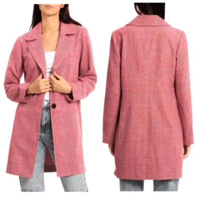 Blazer Anthropologie Avec Les Filles vermelho Houndstooth xadrez longline NOVO tamanho XL - Imagem 1 de 4