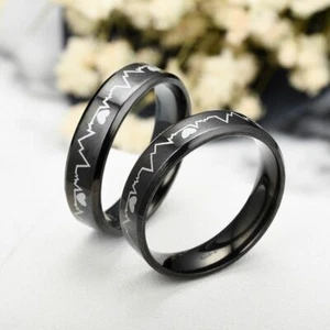 1pc Domineering Heartbeat Finger Rings Stainless Steel ECG Ring Women Fashion Je - Picture 1 of 12