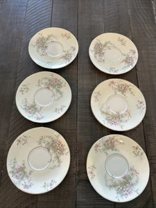 Set Of 6 Havilland New York Apple Blossom Saucers Pink, Cream, Green Blue Floral - Picture 1 of 5