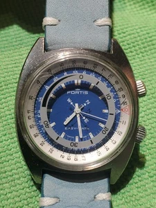 60s Fortis Easy-Math Dual Crowns Compressor Style Stainless Steel Men Watch - Picture 1 of 10