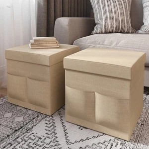 Foldable Storage Cube Ottomans with Pockets Livingroom Dorm Multipurpose - Picture 1 of 5