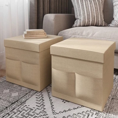 Foldable Storage Cube Ottomans with Pockets Livingroom Dorm Multipurpose - Image 1 of 4