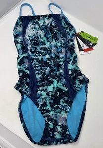 Speedo Damen bedruckter Flyback Einteiler Badeanzug (Peacoat) 8/34 Eco ProLT Neu mit Etikett - Bild 1 von 3