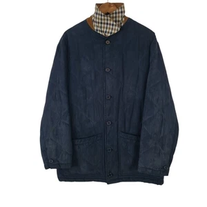 Aquascutum Mens Jacket Size S Quilted Navy Leather Collar VTG Made In England - Picture 1 of 18
