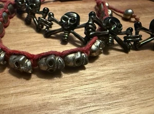 Set Of 2 Gothic Skull Head Biker Scene Emo Bracelet Bangle 10” W/ Adjustable - Picture 1 of 15