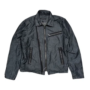 John Varvatos USA Linen Blend Textured Motorcycle Moto Biker Jacket Mens Large - Picture 1 of 11