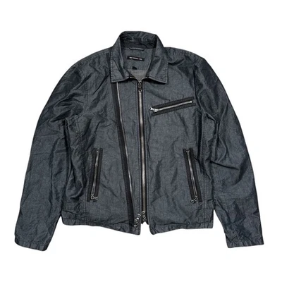 John Varvatos USA Linen Blend Textured Motorcycle Moto Biker Jacket Mens Large - Image 1 of 4