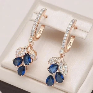 2 Ct Pear Cut Blue Lab Created Women's Drop Earrings 14k Yellow Gold Plated - Picture 1 of 6