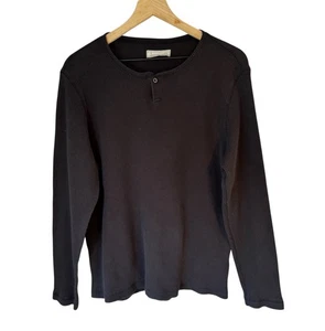Everlane Men’s Long Sleeve Black Waffle Knit Classic Henley Top Sz L - Picture 1 of 5