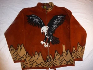 Maglione vintage Tejidos Rumiñahui uomo taglia L zip cappuccio lana aquila nativa - Foto 1 di 24