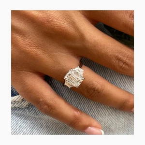 Diamond Emerald Ring Certified IGI F VS1 2.5 Ct Labcreated 14K White Gold 3Stone - Picture 1 of 13