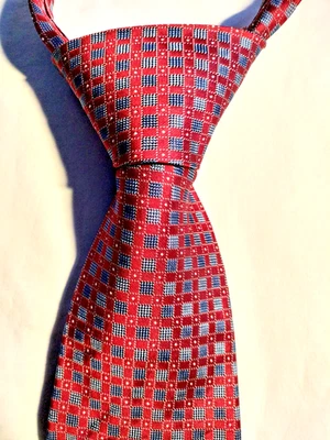 Barrington Necktie Mens Red Blue Checkered Classic Pattern 3.75” Wide 57” Long - Image 1 of 4