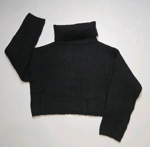 Thakoon Cropped Ribbed Rollkragen Pullover Schwarz Damen Large Dick KN17 Neu mit Etikett Neu - Bild 1 von 10