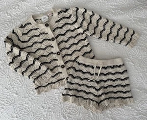 Zara Niña Crema Festoneado Punto Cárdigan + Pantalones Cortos Verano Conjunto 4-5 5-6 Años - Imagen 1 de 2