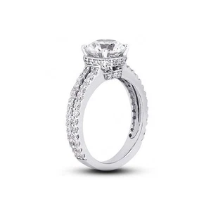 3 3/4 CTW H SI1 Round Brilliant Natural Certified Diamonds 18k Gold Accent Ring - Picture 1 of 3