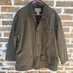 Vintage LL Bean Khaki Chore Field Barn Coat Jacket Men’s Size XL Flannel Lined - Picture 1 of 17