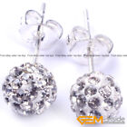 Christmas Gift Multicolor Pave Beads Ball Beads Silver Plated Stud Earrings Xmas