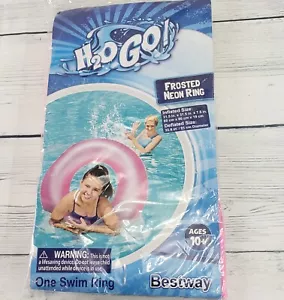 INFLATABLE Swimming Pool NEON FROST PINK TUBE RING 32" Float Ages 10+ - Picture 1 of 2