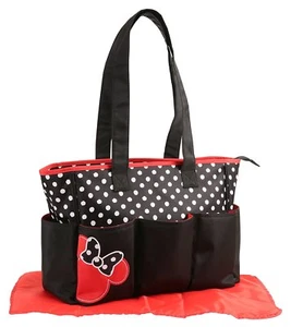 Diaper Bag Large Multi-Compartment Minnie Mouse Black & Red + White Dots NWT - Picture 1 of 9