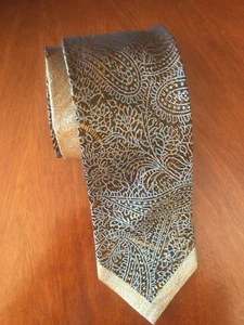 Corbata para hombre Steven Land negra y azul con patrón de cachemira. - Imagen 1 de 3