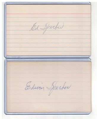 (2) ED SPERBER INDEX CARD SIGNED 1924-25 BOSTON BRAVES PSA/DNA CERT 1895-1976 - Image 1 of 2