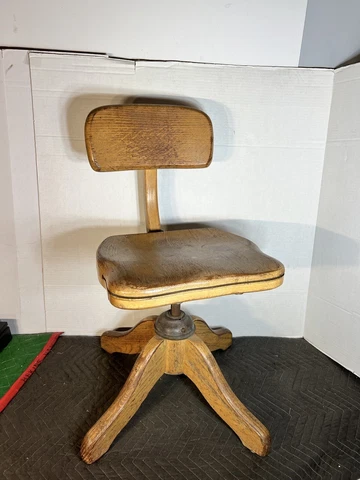 Antique Rolling Lawyer's Office Swivel Desk Chair Oak Bankers Seat Adjustable Cover