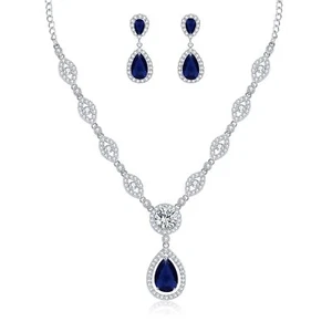 Jewelry Set for Womens Silver Plated Teardrop Rhinestone Wedding Bridesmaid P... - Picture 1 of 7