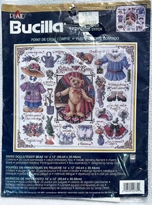Kit de punto de cruz contado Bucilla 42732 muñecas de papel Edwina oso de peluche Sandy Orton - Imagen 1 de 6