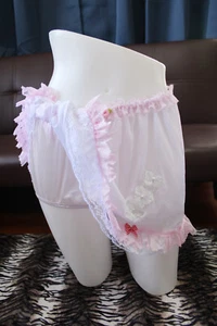 #B52 2XL/ElasticW.28-42"  2in1 Nylon Pink Brief Panties+White Half Slip 14" - Picture 1 of 6