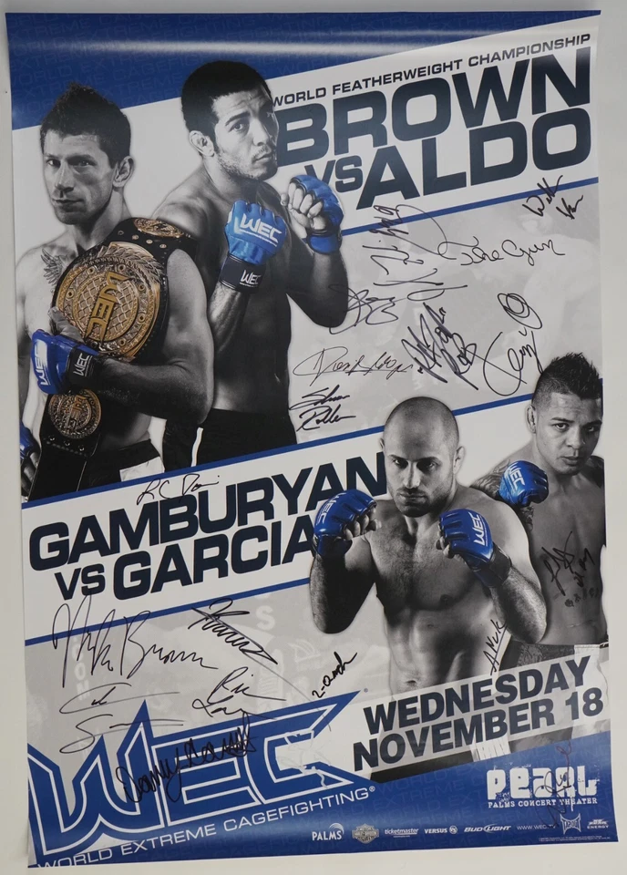 Jose Aldo Mike Brown Cub Swanson + Signed by Card WEC 44 Fight Poster UFC SBC 76 - Image 1 of 4