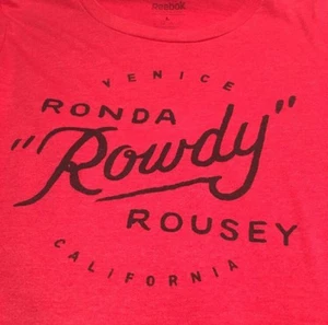 Reebok Red T-Shirt Women’s SZ Large UFC Ronda Rowdy Rousey Venice, CA Pre-owned - Picture 1 of 7