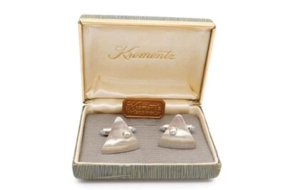 Vintage Krementz Cufflinks Silver Tone Triangle Ball Blue Tip With Box - Image 1 of 4
