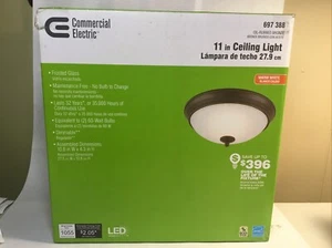 Commercial Electric 11 in Oil Rubbed Bronze LED Ceiling Light with Frosted Glass - Picture 1 of 7