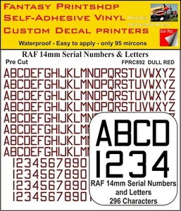 RC Adhesivo de Vinilo Raf Serial Letras Números 14mm Pre Cortar FPRC892 Mate Red - Imagen 1 de 3