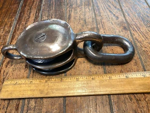 VINTAGE HEAVY CAST BRONZE DOUBLE BECKET BLOCK 2 1/4" SHEAVES 1/2" LINE - Picture 1 of 13